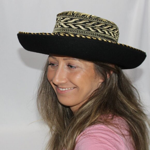 Vintage Dasha 100% Wool Black & Gold Hat main image 10
